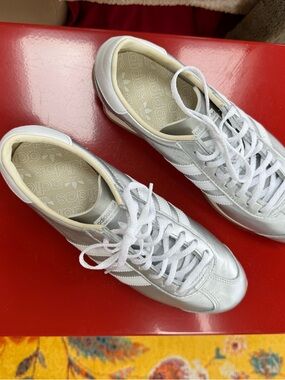 adidas Metallic Silver Low-Top Sneakers with White Accents